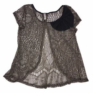 Bella D Crochet Open Back Bow Blouse